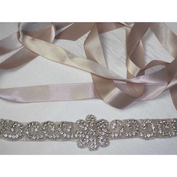 Blush Rhinestone Beaded Bridal Belt Formal MOB Prom Party Dress Gown Sash belt - Picture 1 of 5